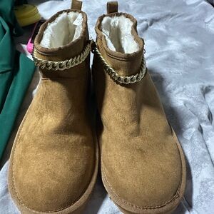 Tan Suede Boots with Gold Chain